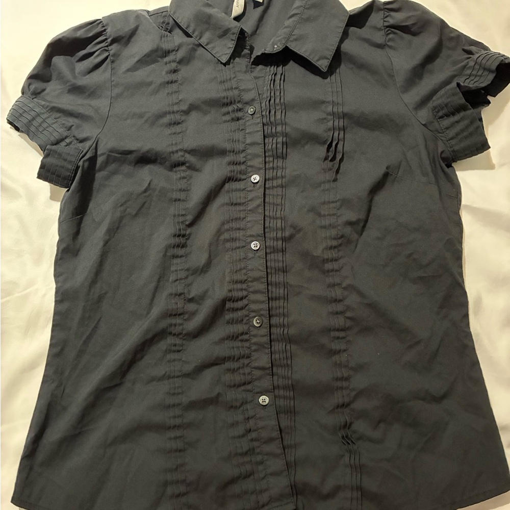 Old Navy Black Pintuck Button-Up Blouse